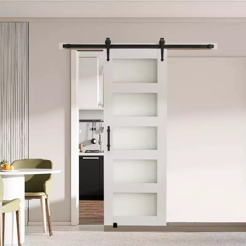 VEVOR Sliding Barn Door, 30 x 84 inch, High-Strength MDF Panel and Glass, Barn Door with Hardware Kit, Water-Proof PVC Surface,H-Frame, Black&White