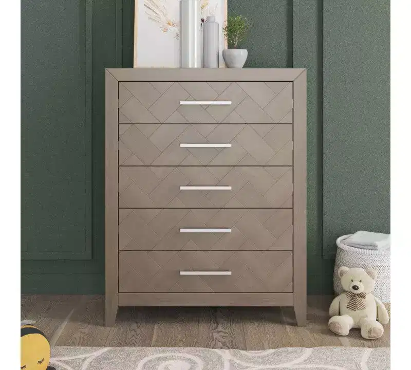 Child Craft Kieran 4-in-1 Convertible Crib, Double Dresser, Chest, and Nightstand 4-Piece Nursery Set