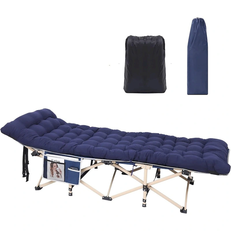 Camping Cot, Folding Camping Cot Folding Cot for Adults with Mattress, Pillow and Side Mesh Holders Holds Weights Up to 500Lbs