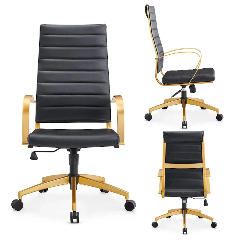 Ribbed Faux Leather Swivel Office Chair with Adjustable Height
