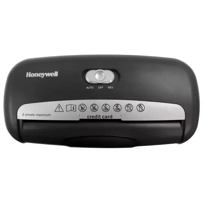 Honeywell 6 Sheet Strip-Cut Shredder: Black Document Shredder with Thermal Overload Protection, Shreds Credit Cards