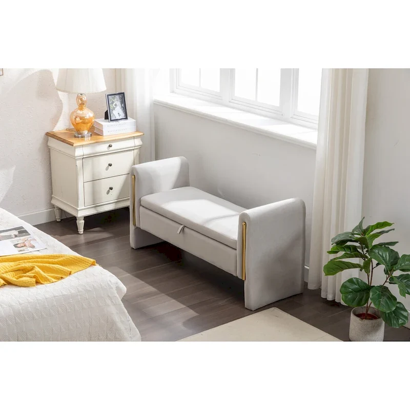 Velvet Storage Bench with Metal Trim