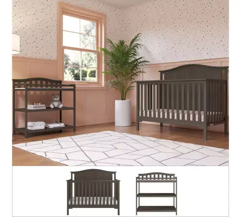 Child Craft Hampton Arch Top Crib and Changing Table Nursery Set, 2-Piece, Includes 4-in-1 Convertible Crib and Changing Table