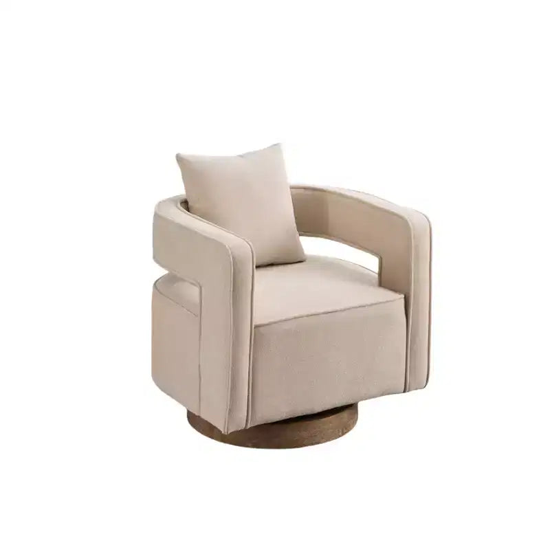 Modern Fabric Accent Sofas, 360-Degree Turning Arm Chair with Wooden Base & 1 Throw Pillow, for Living Room, Bedroom, Nursery, Office, Hotel