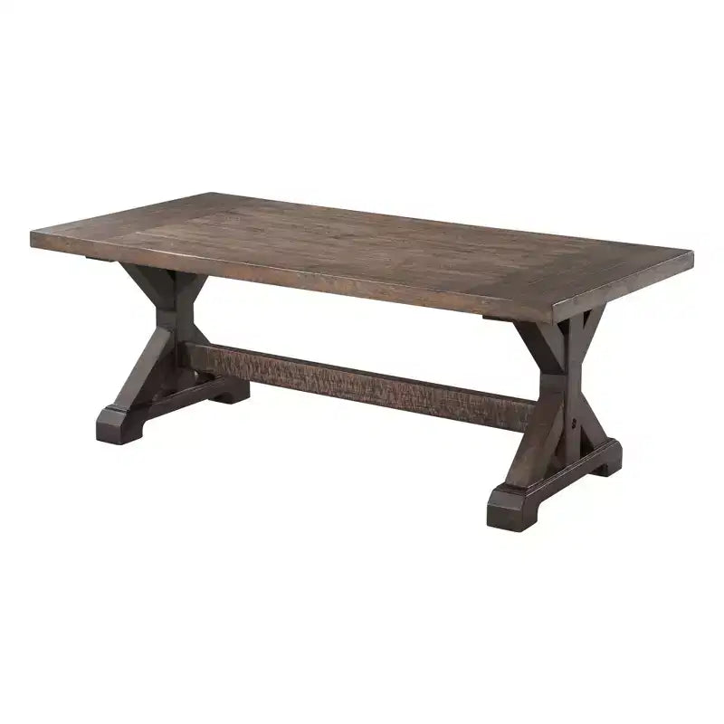 Flynn Trestle Coffee Table Walnut Brown - Picket House Furnishings: Rustic Rectangle Accent Table, Distressed Finish