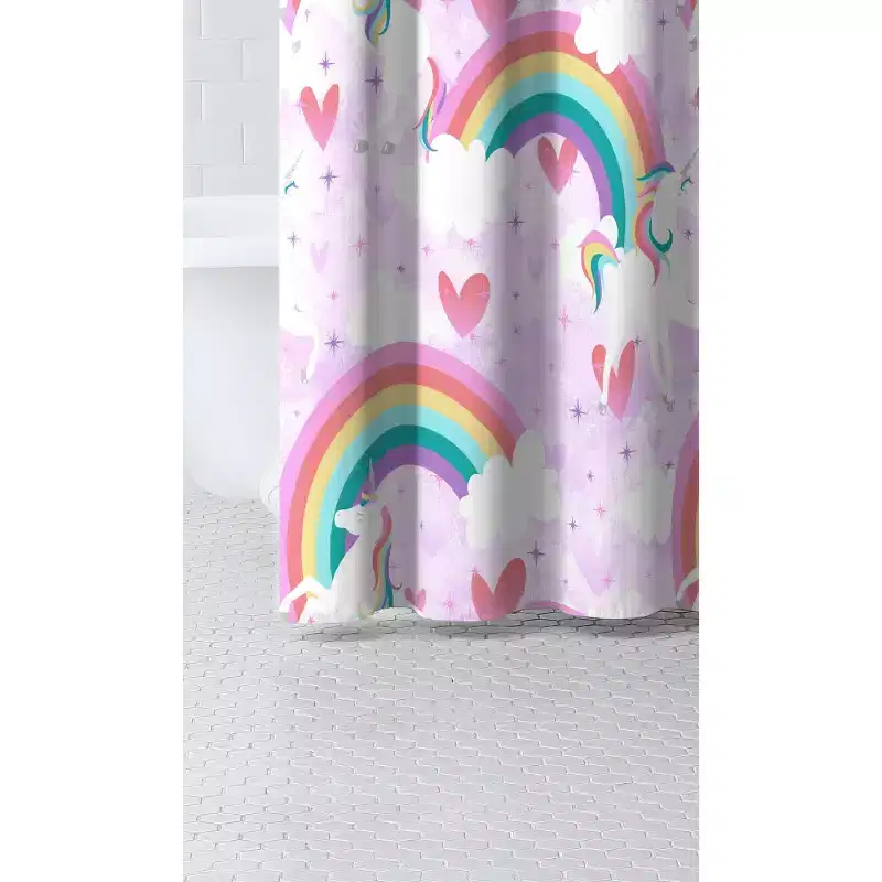 Unicorn Rainbow Kids' Shower Curtain - Dream Factory: Kids Bathroom Decor, Polyester, Easy Care, 72x72, Purple