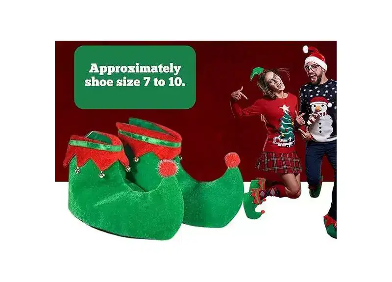 4E's Novelty Elf Shoes Adults for Men & Women - Soft Elf Costume Accessories Plush Green, Red Christmas Elf Slippers, Christmas Elf Shoes for Parties
