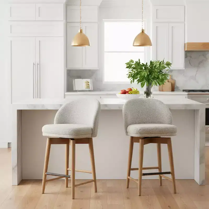 Set of 4 Modern 360 Swivel Upholstered Counter Height Stools with Curved Back, Solid Wood Legs for Kitchen Island or Home Bar-Panipeachy