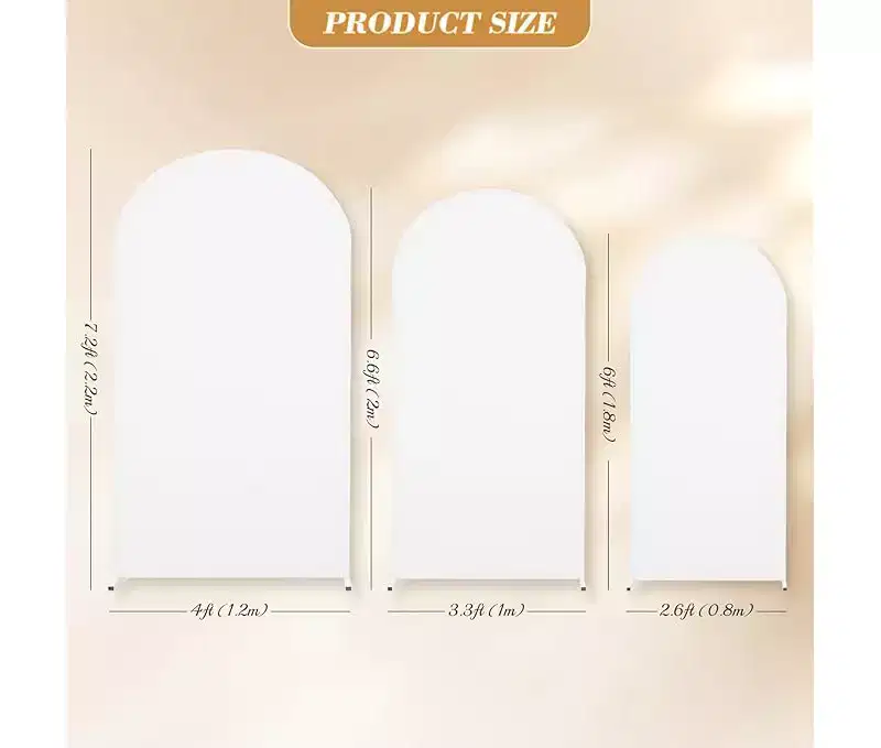 Garvee White Arch Backdrop Cover Set of 3 (6Ft/6.6Ft/7.2Ft), Polyester+Spandex Bottom Zipper Design Arch Backdrop Stand for Wedding Ceremony Banquet