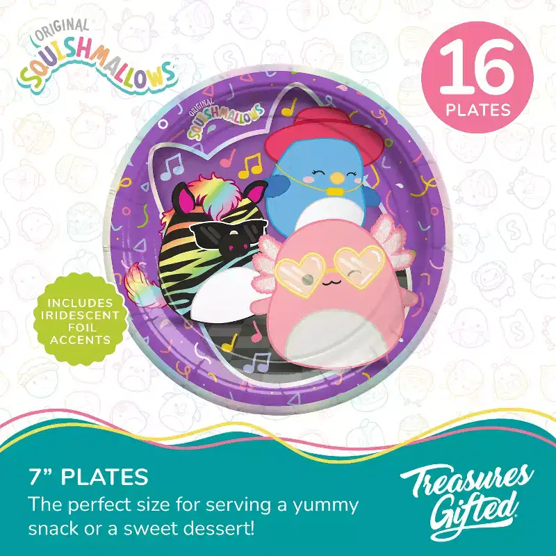 Treasures Gifted Club Squishmallows Dessert Plates 7in - Disposable Paper Plates - Squishmallows Birthday Party Supplies