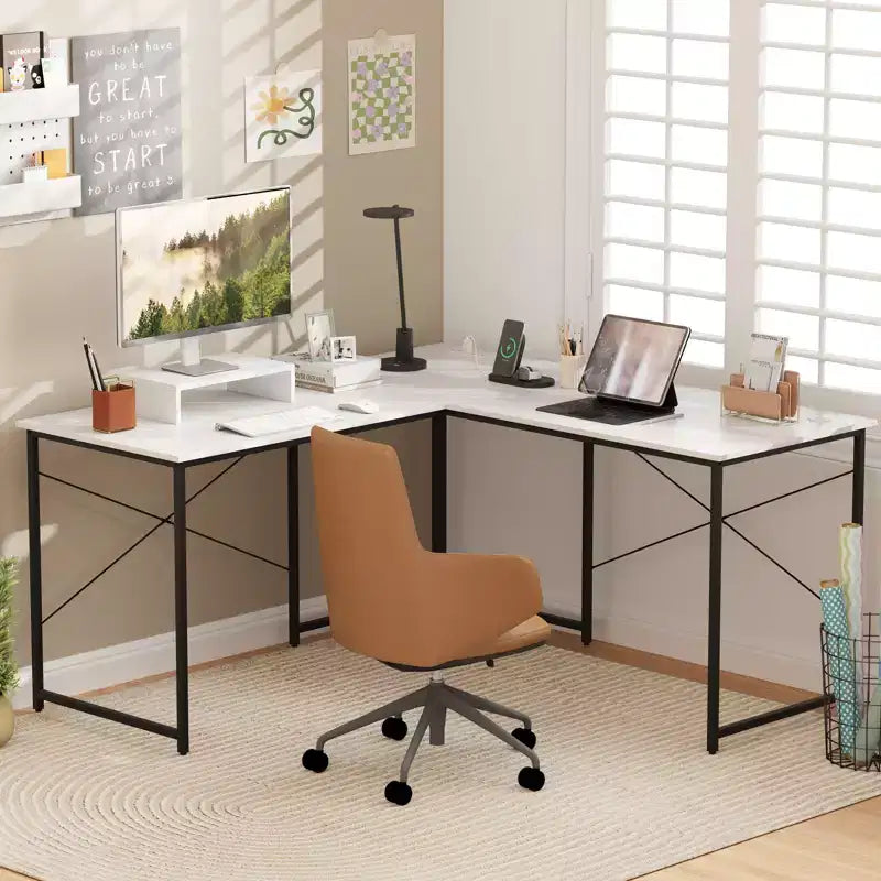 L-Shaped Computer Desk with Power Outlets, 95