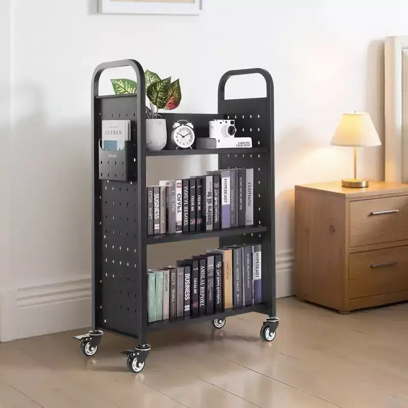 3-Tier Rolling Library Book Cart 鈥?Carbon Steel, 330 lbs Capacity, 30.3x15x48, Lockable Wheels