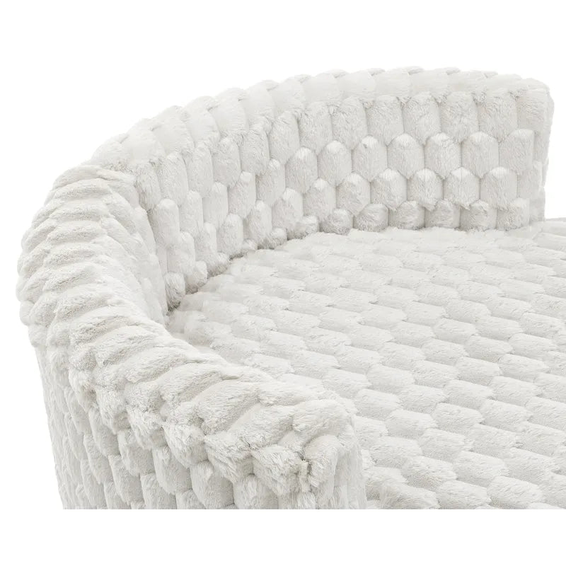 Off White 3D Upholstered Barrel Accent Chair with Wheels