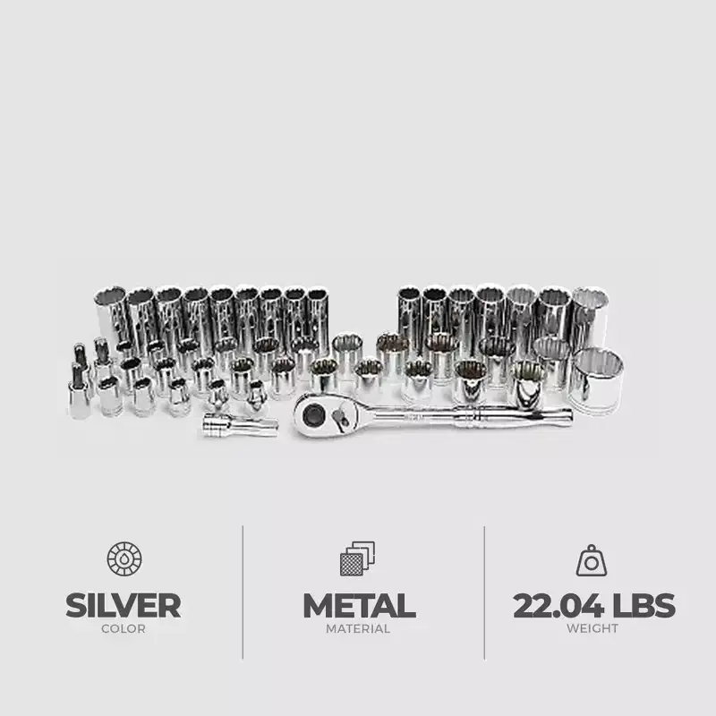 Master Mechanic 48-Piece SAE/Metric Socket Tool Set, 1/2 Inch Drive with Ratchet, Wrenches, Sockets, Tool Kit for Automotive, Home Use, and Mechanics