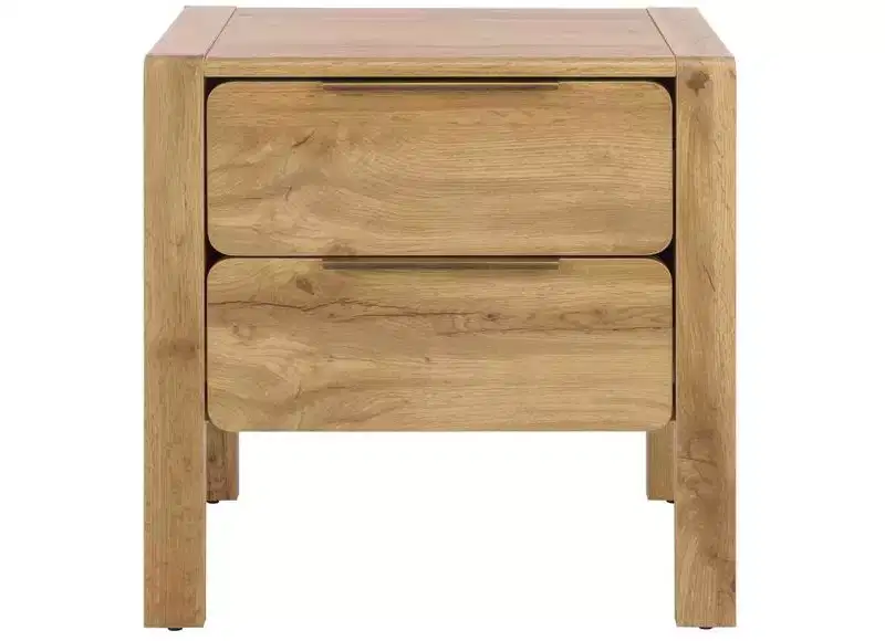 2 Drawer Nightstand - Oak/Brass, MDF, 19.7x19.7x15.7 Inch
