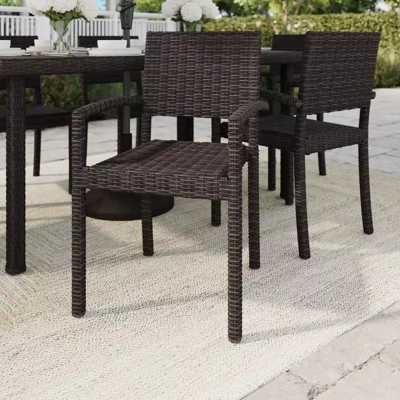 Martha Stewart Bedford Set of 2 Indoor-Outdoor Stackable Patio Dining Armchairs in Rattan Wicker