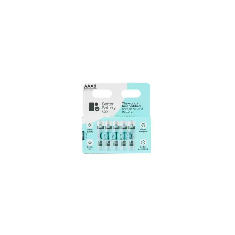 Better Battery Co. AAA8 Pack High Performance Certified Carbon Neutral Alkaline Batteries: Household, Single-Use, 1.5V, 8 Count.