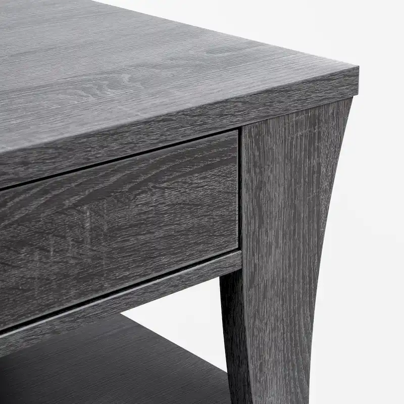 Modern Gray Flared Storage End Table with Drawer and Open Shelf
