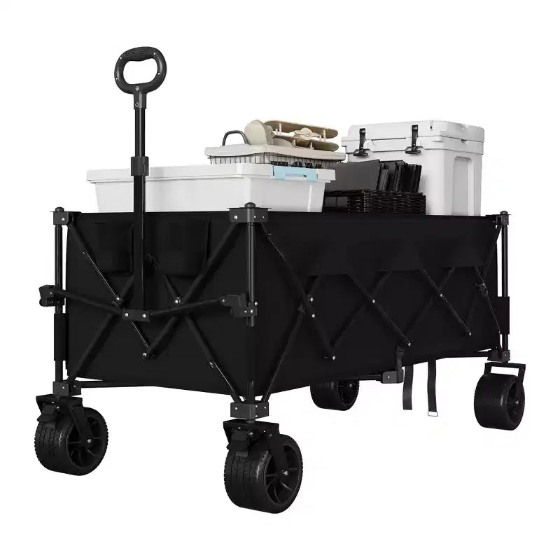TROPOW Collapsible Utility Wagon Cart with All Terrain Wheels, Heavy Duty Foldable Beach Wagon, Portable Cart for Groceries Sand Camping, Blue