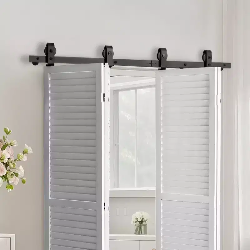 VEVOR Bi-Folding Sliding Barn Door Hardware Track Kit, 64 Top Mount Track Kit, Suitable for Four 15 Closet Pantry Laundry Doors, Black