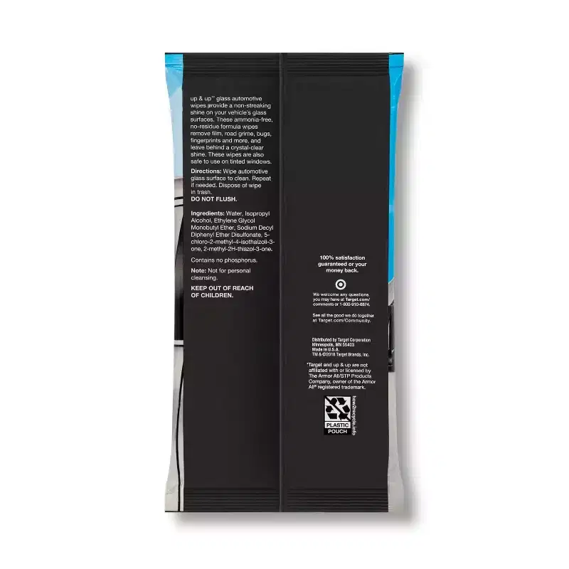 27ct Glass Automotive Wipes Pouch - up&up™: Car Cleaning, Streak-Free Glass, Removes Dirt & Fingerprints, No Water Needed
