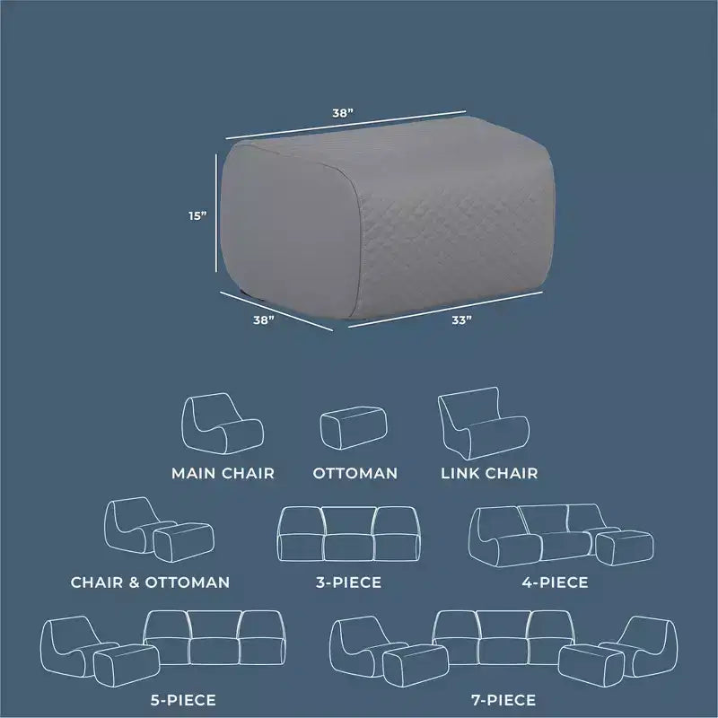 Big Joe Solvana Outdoor Patio Furniture Set, Weather-Resistant Cool Touch Silicone Stitched Leather, Ottoman Only, Moonlit Gray