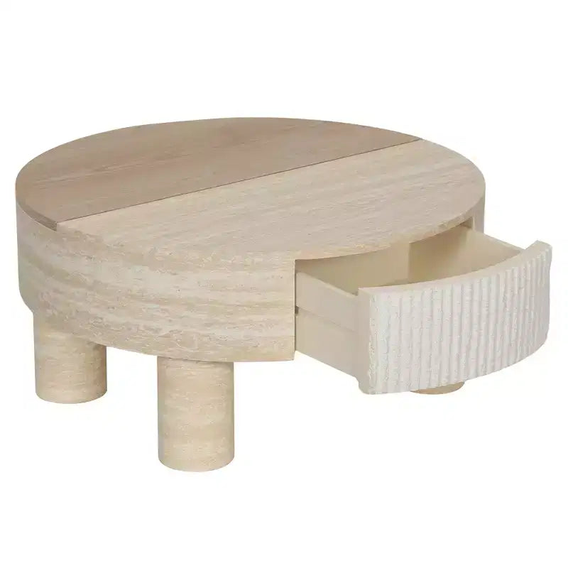 GDFStudio Nuria Round Coffee Table with Flip Top and Hidden Storage Drawer