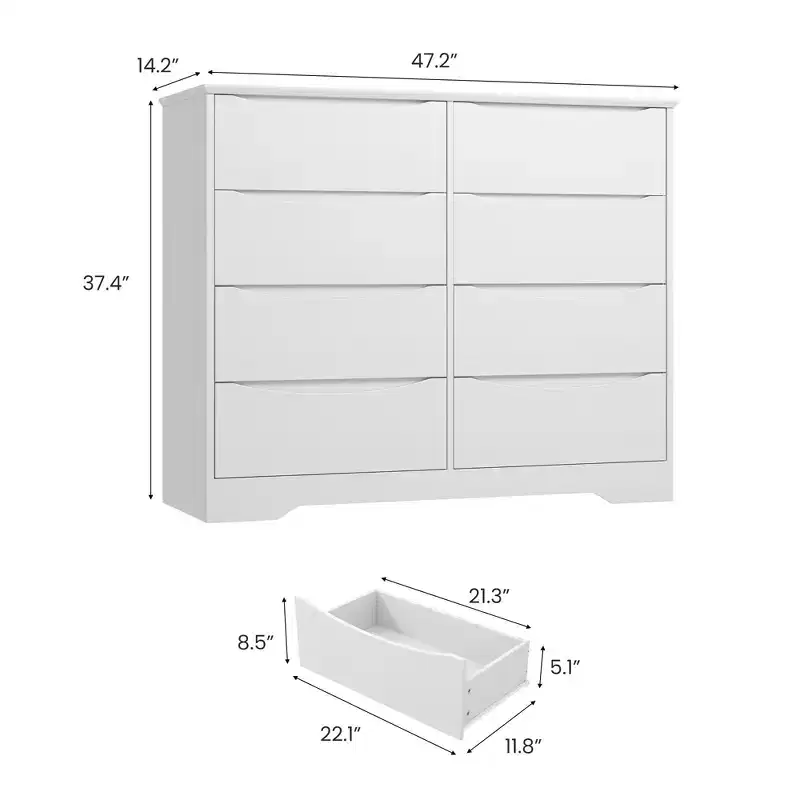 8-Drawer Double Dresser, Black / White