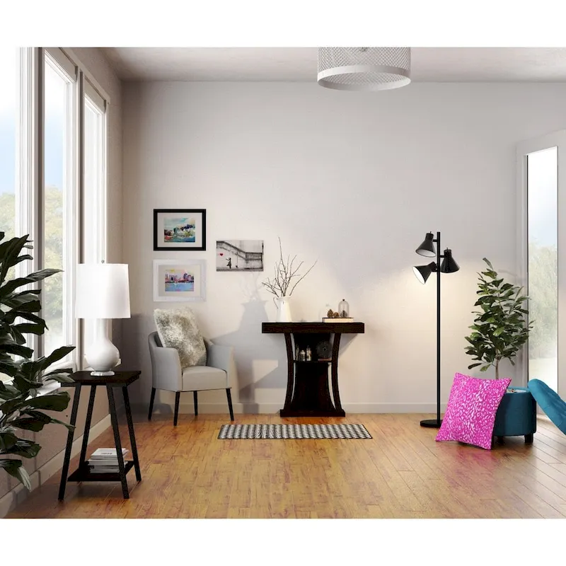 Narrow Wood Side Table with Metal Frame and Lower Shelf