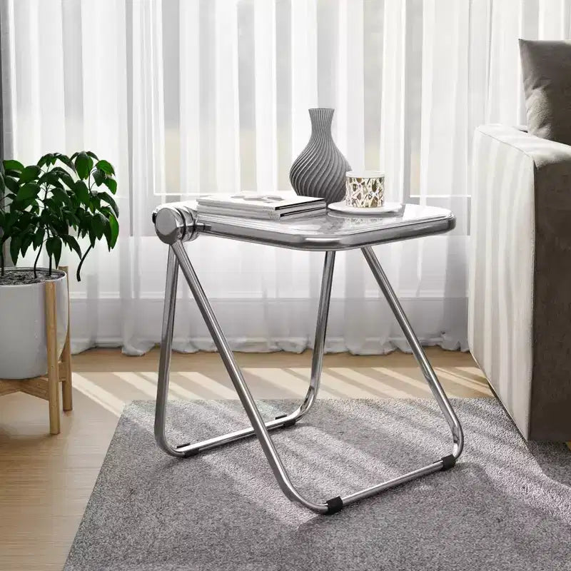 LeisureMod Lawrence Modern Folding Square End Table - Space-Saving Transparent Black