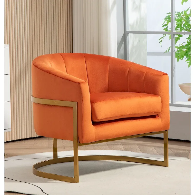 Velvet Accent Armchair with Gold Metal Frame