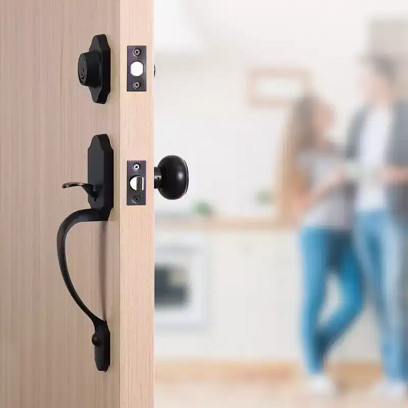 VEVOR Front Door Handle and Deadbolt Set,Matte Black Front Door Lock Set with Interior Knob,Adjustable Hole Spacing Single Cylinder Handleset,Black