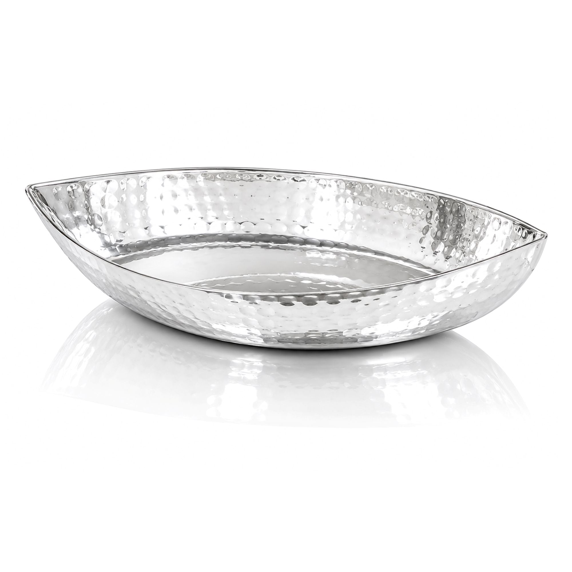Stainless Steel Hammered Boat Shape Bowl or Platter, Serve-Ware, Tableware, 7.5
