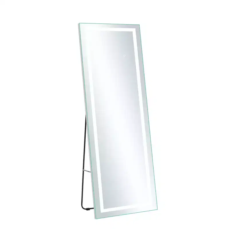 16 in. W x 63 in. H Full-Length Rectangular Frameless Vanity Mirror with Lights in Silver