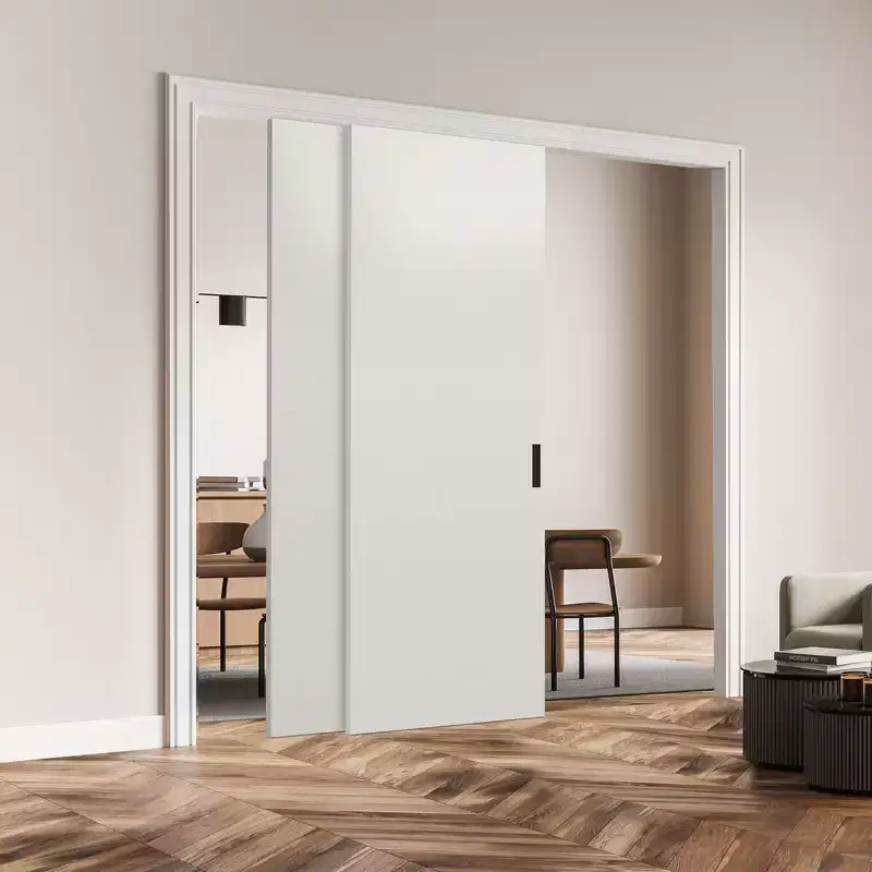 VEVOR Bypass Door Hardware,8ft Heavy Duty Bypass Sliding Door Hardware Kit,with Finger Pulls,for 2Door,Fit Door Thickness 1 3/8-1 3/4,Black&Silver