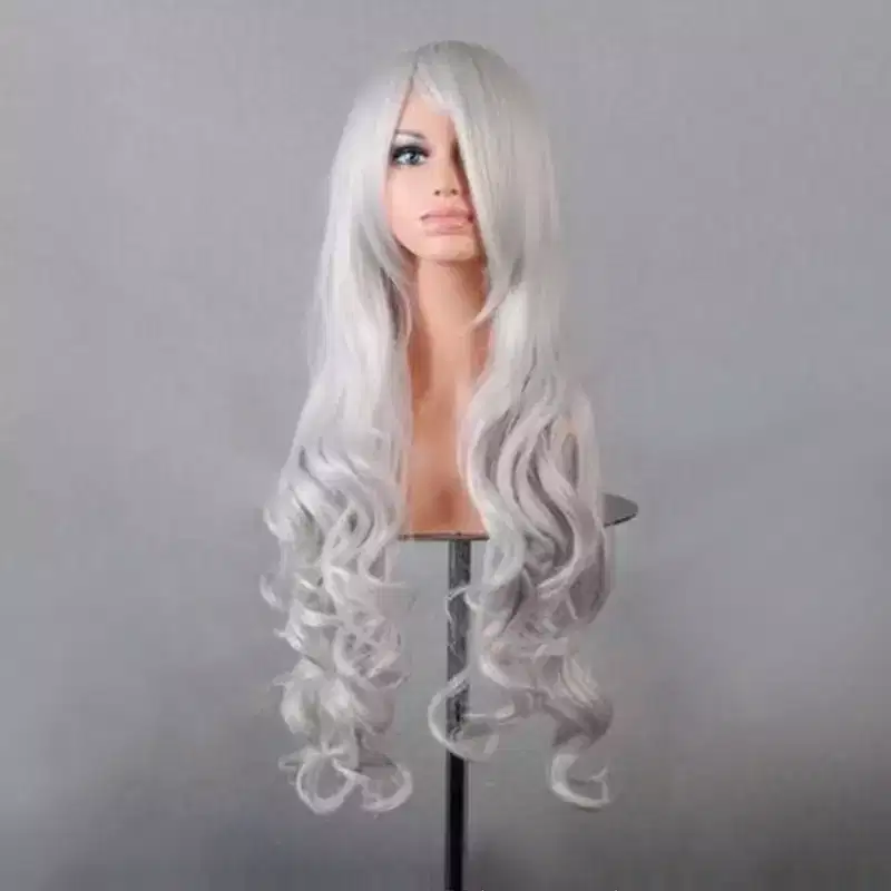 Unique Bargains Christmas Women's Curly Wigs 31 Silver Tone Grey with Wig Cap