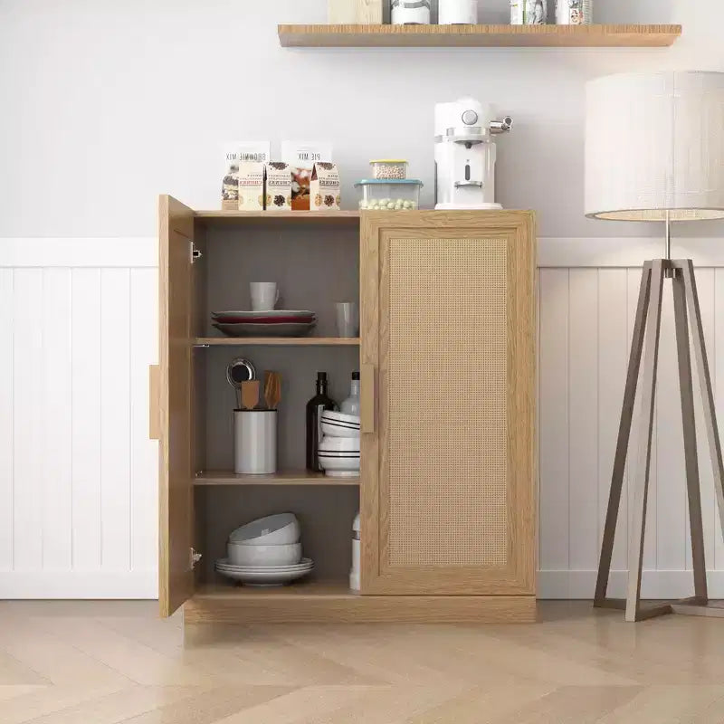 PexFix 36 Modular Sideboard Cabinet with Storage Farmhouse Buffet Cabinet with Rattan Doors for Living Room Kitchen Dining Room Entryway Natural