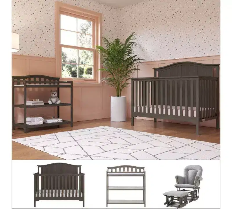 Child Craft Hampton Arch Top Crib and Changing Table Nursery Set, 3-Piece, Includes 4-in-1 Convertible Crib and Changing Table