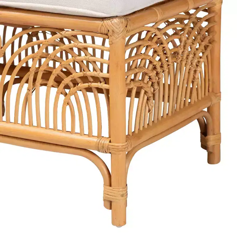 bali & pari Materra Rattan Bench White/Light Honey: Upholstered Polyester, No Assembly, Spot Clean