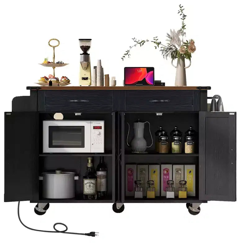 Kitchen Island with Power Outlet, Drop Leaf, Spice Rack & Drawer