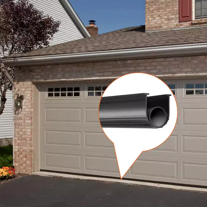 VEVOR Garage Door Seals Bottom Rubber, U Shape +O Ring Garage Door Weather Stripping, Weatherproof , 5/16 inch T-ends and 3 3/4 inch W 10 Ft, Black