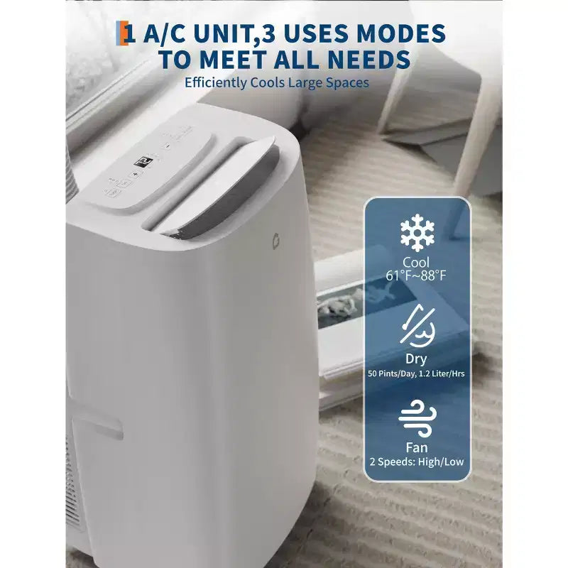 3-in-1 14,000 BTU Portable Air Conditioner, Portable AC Units for Rooms with Dehumidifier & Fan, Room Air Conditioner Cools Up to 750 Sq. Ft