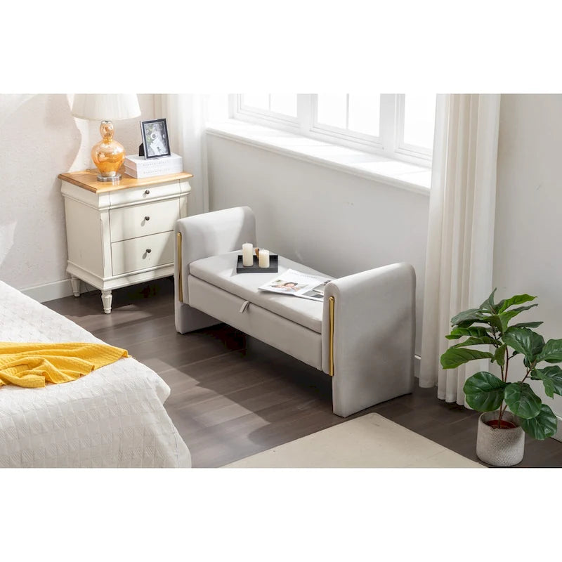 Velvet Storage Bench with Metal Trim