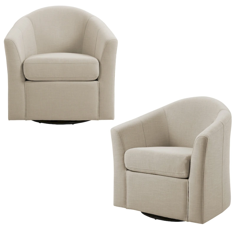 Ensemble de 2 fauteuils pivotants modernes rembourrés de style tonneau, fauteuils d'appoint pour salon