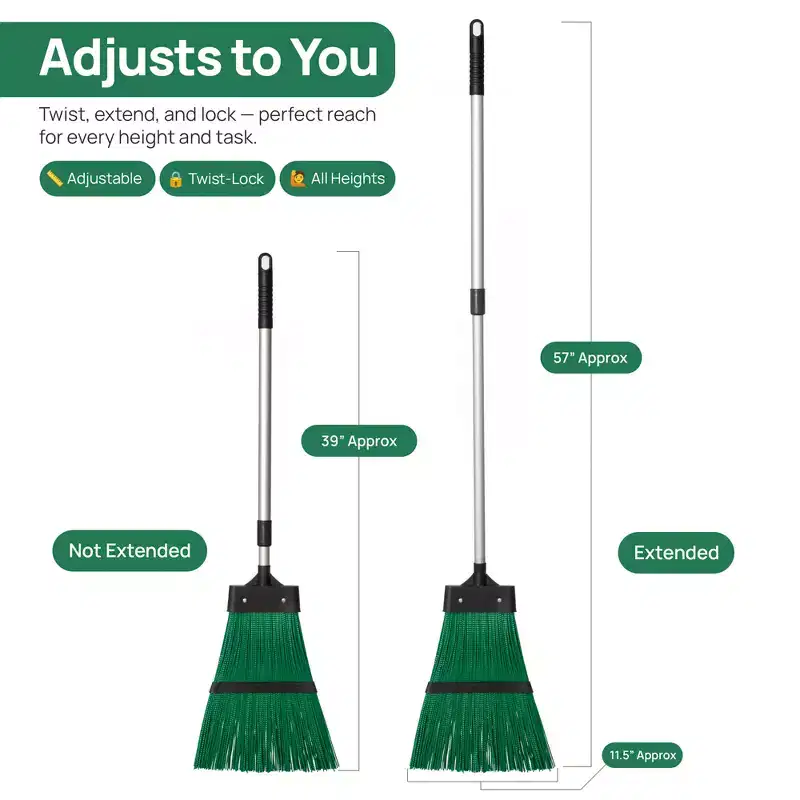 Extendable Long Handle Garden Leaf Broom Cleaning Tool for Leaves Grass & Debris for Lawn & Walkway