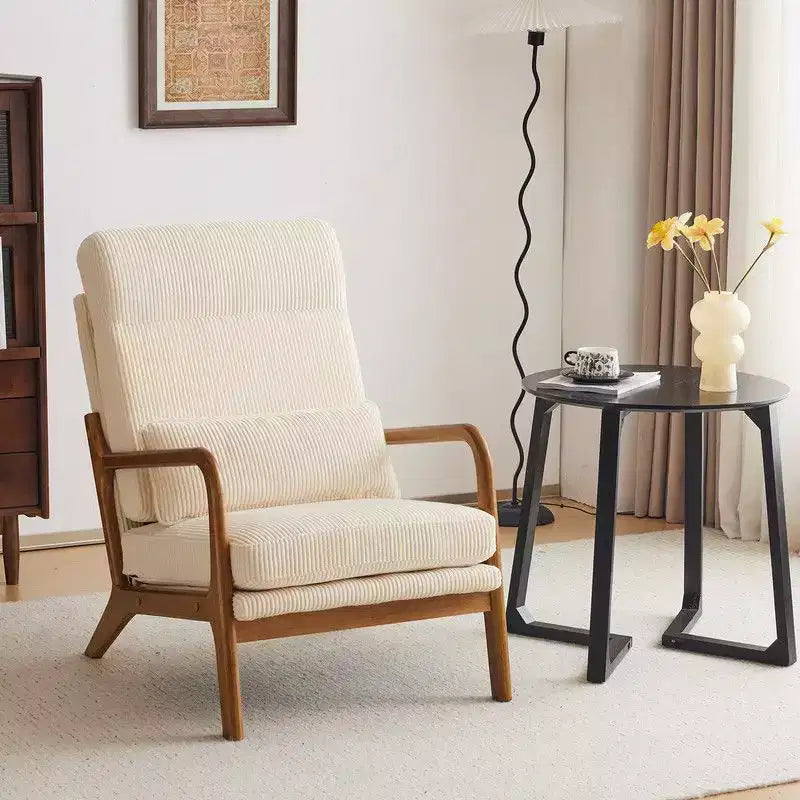 High Back Solid Wood Armrest Backrest Iron Frame Linen Indoor Leisure Chair