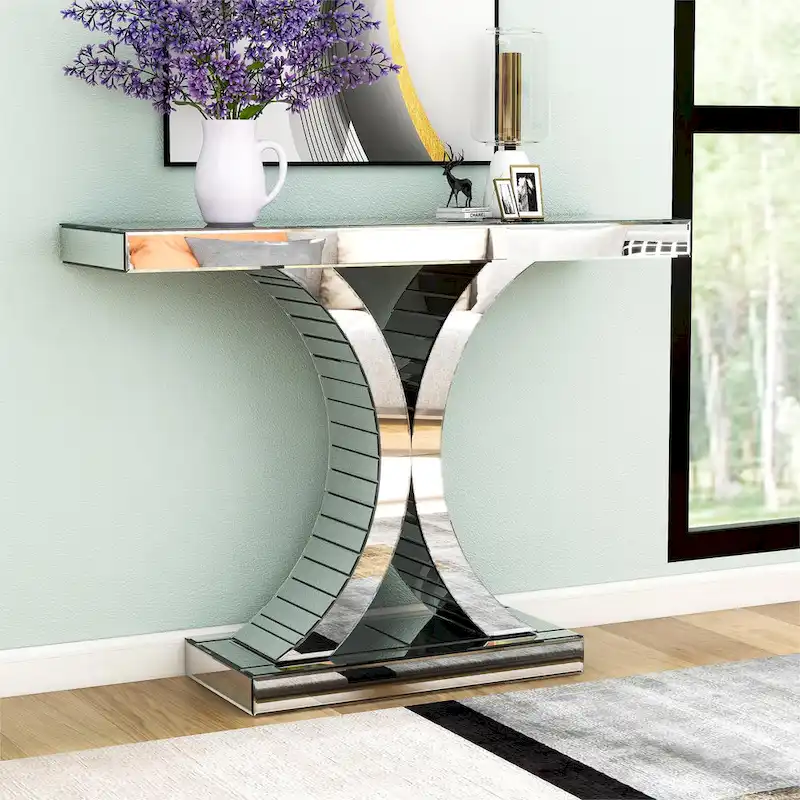 Mirrored Console Table with X-Cross Legs