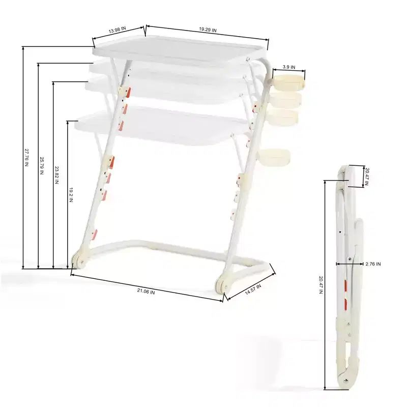 FurnitureR Adjustable Folding TV Tray with 4 Height & 3 Tilt Angle, Foldable Dinner Trays Laptop Snack Table with Cup Holder Sofa, 3PCS. White