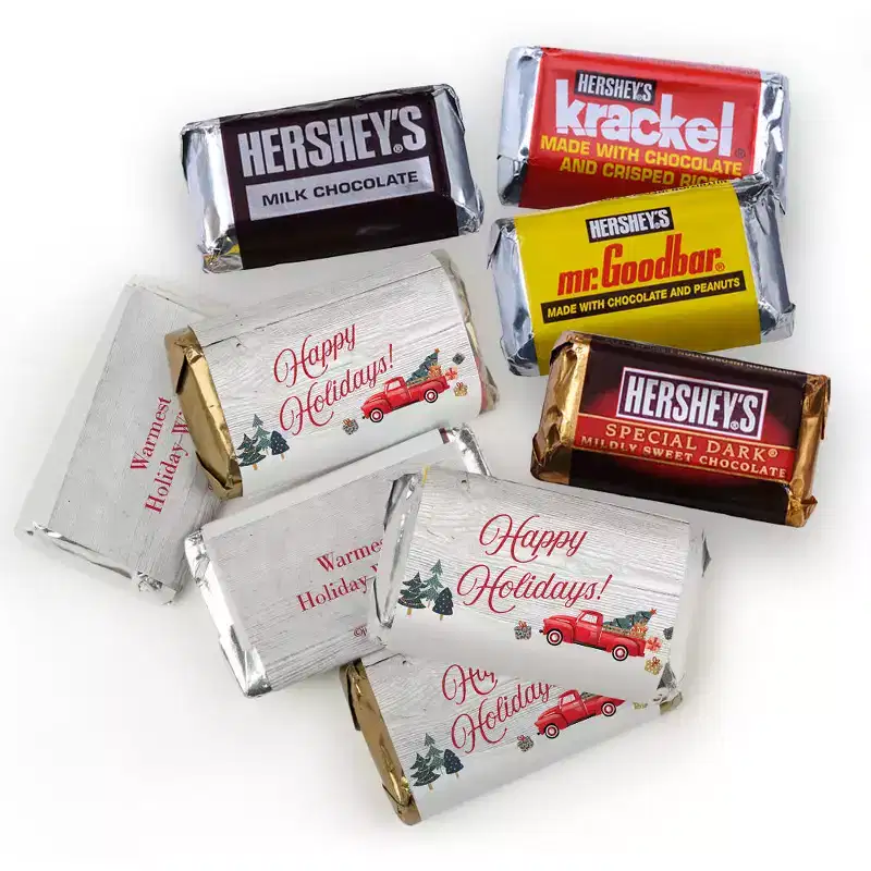 124 Pcs Christmas Candy Chocolate Party Favors Hershey's Miniatures & Red, Green & Silver Kisses (1.5 lbs, Approx. 124 Pcs) - Vintage Red Truck