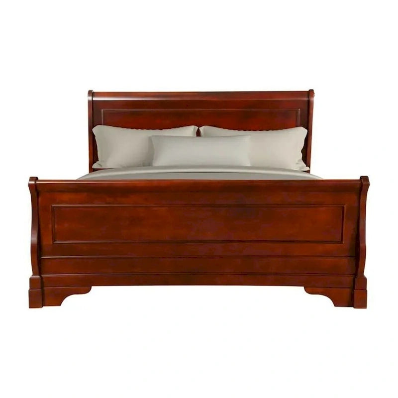 Verl King Size Bed, Classic Sleigh Panel Design, Rich Brown Poplar Wood